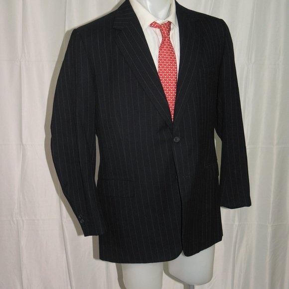 Norton & Sons Savile Row Navy Stripe Bespoke Two Button Suit Jacket 42L - Picture 6 of 10